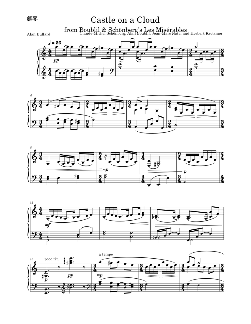 Castle on a Cloud-piano part Sheet music for Piano (Solo) | Musescore.com