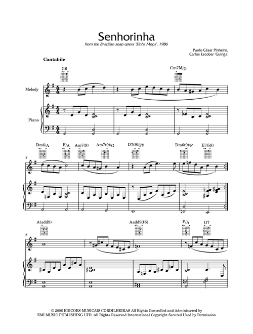 Senhorinha (Arr. Azag Kahvaljo) - Guinga (Piano-Vocal-Guitar (Piano Accompaniment))