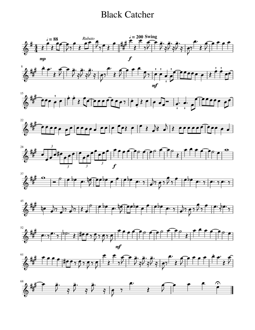 Black Catcher Sheet Music for Saxophone tenor (Solo) | MuseScore.com
