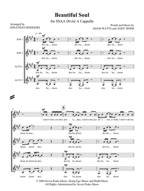 Beautiful Soul (Arr. Jonathan Rodgers) - Jesse McCartney (Choral, SSAA)