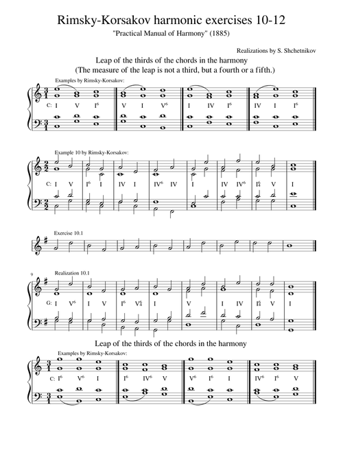 Rimsky-Korsakov harmonic exercises 10-12