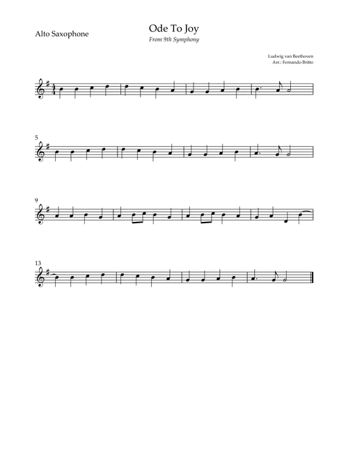 Ode To Joy (from Beethoven's 9th Symphony) for Alto Saxophone Solo (Arr. Fernando Britto) - Ludwig Van Beethoven (Alto Sax Solo)