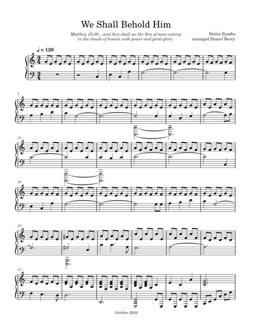 We Shall Behold Him - Dottie Rambo, Piano Solo