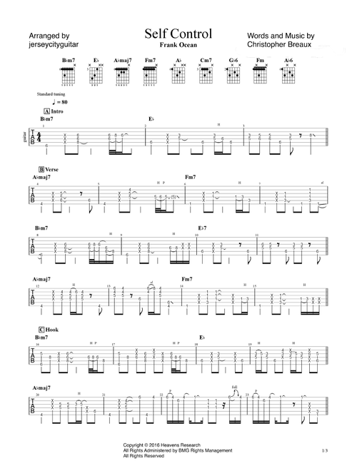 Self Control (Arr. jerseycityguitar) - Frank Ocean (Solo Guitar)