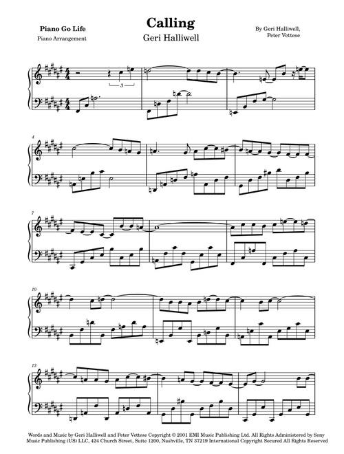 Calling (Arr. Piano Go Life) - Peter Vettese, Geri Halliwell (Piano Solo)
