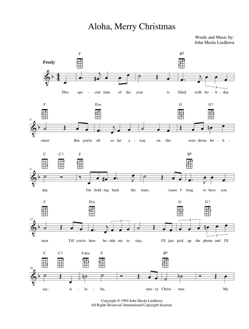 Aloha, Merry Christmas - John Meola Lindhorst (Ukulele Chords-Lyrics)