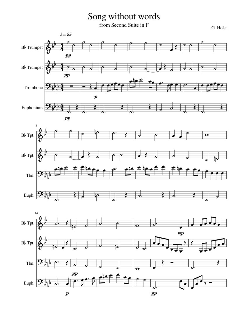 Second Suite in F - II. Song Without Words Sheet Music for Trombone ...