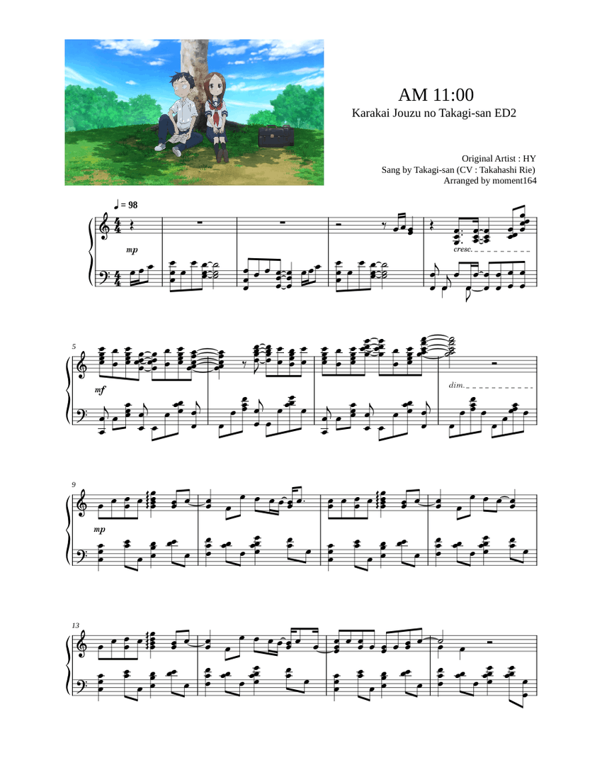 AM 11:00 – HY (Piano cover) Sheet Music for Piano (Solo
