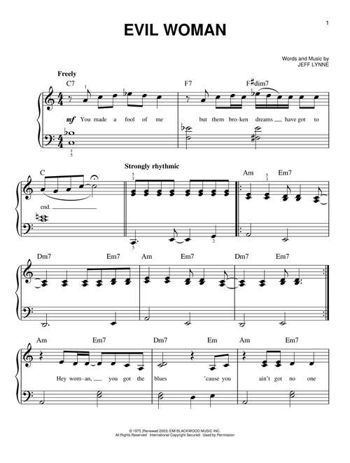 Evil Woman - Electric Light Orchestra (Very Easy Piano)