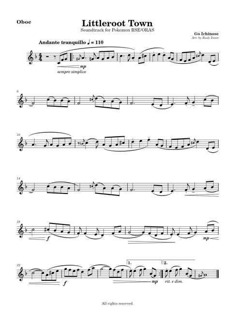 Littleroot Town – Go Ichinose : Pokemon RSE/ORAS for Solo Oboe