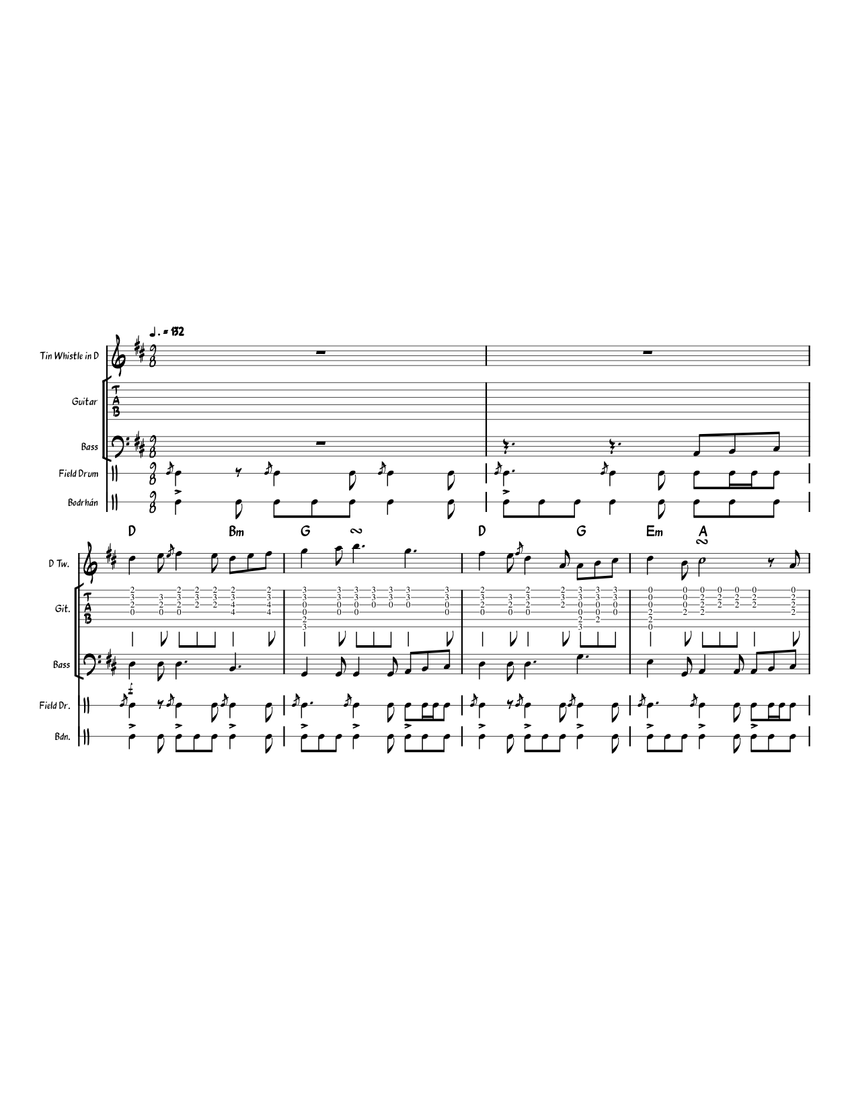 A short set of three different Jigs Slip Jig Slide Double Jig Sheet music for Flute, Snare