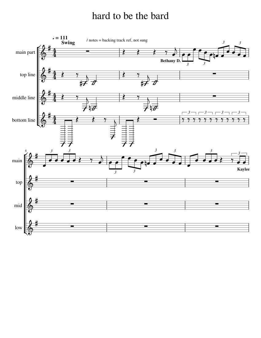 hard to be the bard Sheet music for Piano (Show Choir)