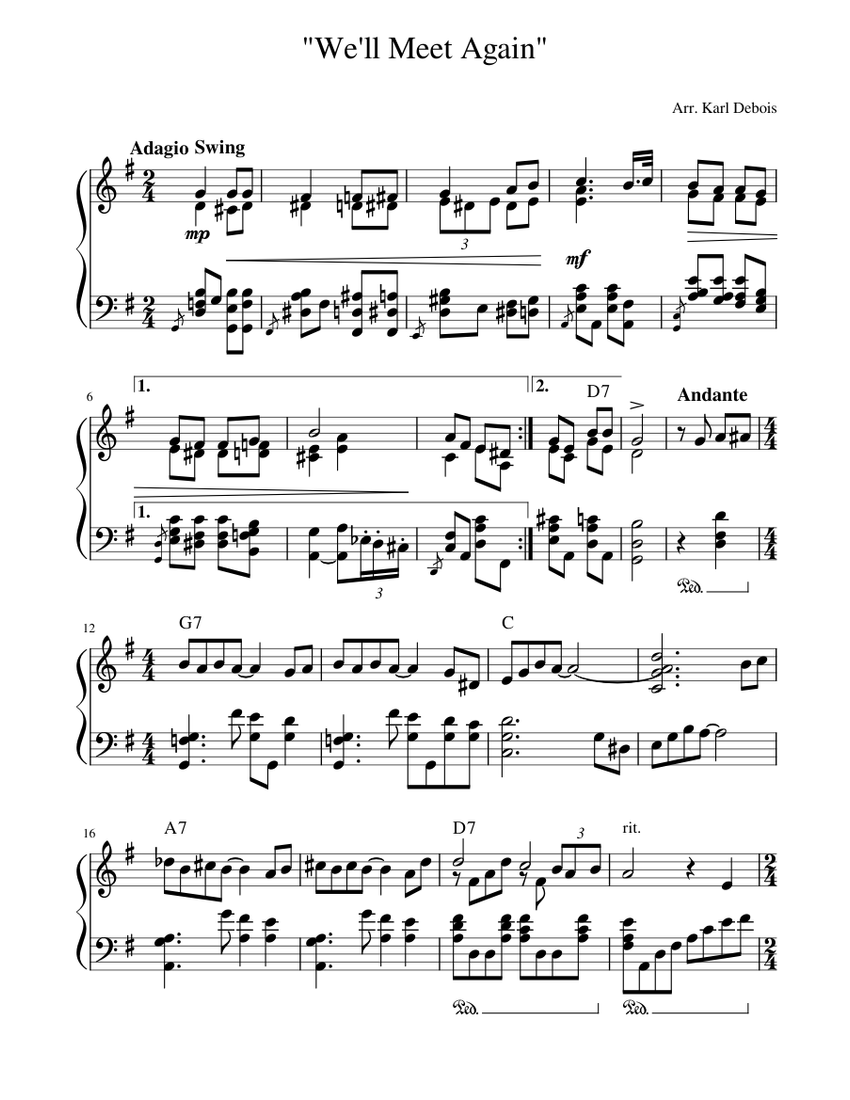 We'll Meet Again, Piano solo arrangement Sheet Music with Chords
