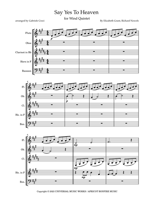 Say Yes To Heaven (Arr. Gabriele Croci) - Lana Del Rey (Small Ensemble)
