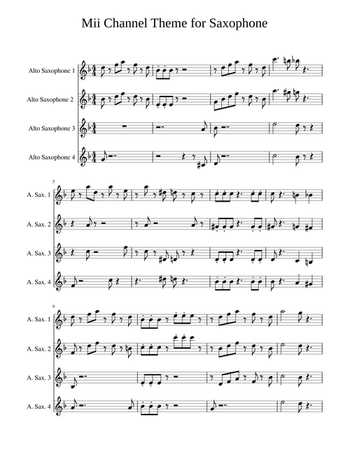 Mii Channel Theme for Saxophone Quartet