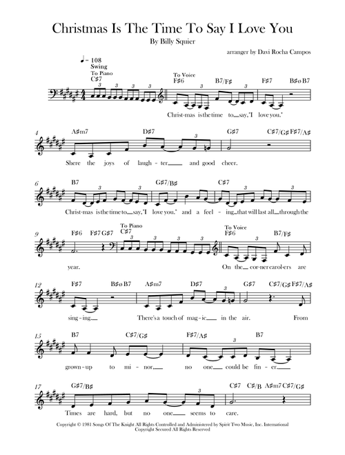 Christmas Is The Time To Say I Love You (Arr. Davi Rocha Campos) - Billy Squier (Lead Sheet - Fake Book)