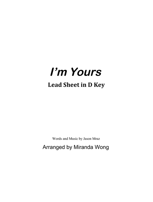 I'm Yours (Arr. Miranda Wong) - Jason Mraz (Small Ensemble)