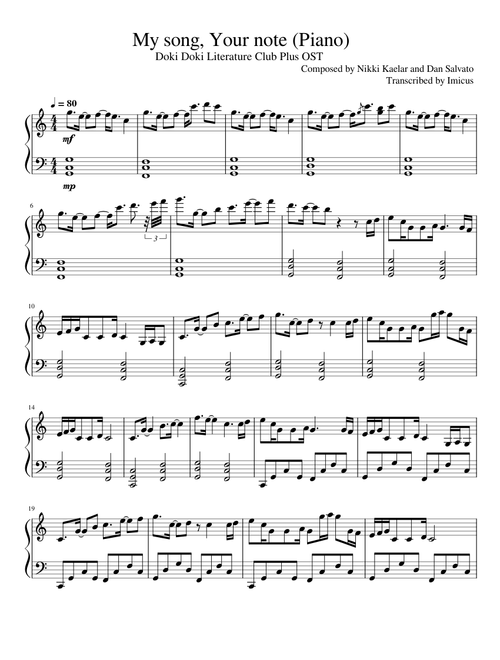 Doki Doki Literature Club Plus OST - My Song, Your Note (Piano)