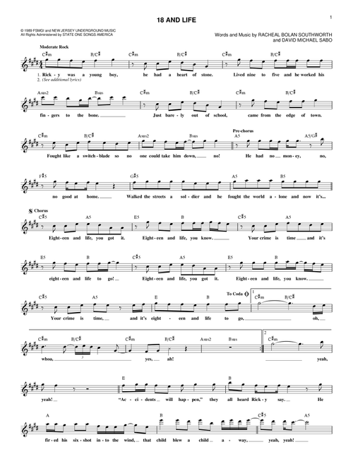 18 And Life - Skid Row (Lead Sheet - Fake Book)