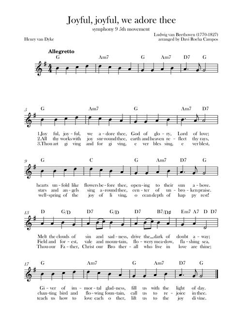 Joyful, joyful, we adore thee (symphony 9 5th movement) Beethoven (Arr. Davi Rocha Campos) (Lead Sheet - Fake Book)
