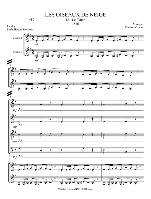LES OISEAUX DE NEIGE - Le Platon (Arr. Disques BOGHEI Records) - Francois Couture (Choral, SATB)