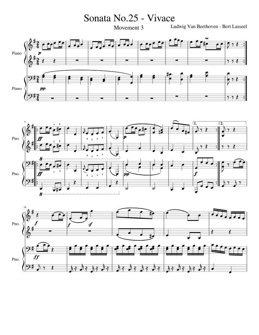 Sonata No 25 Op 79 Beethoven 4 hands Sheet Music for Piano