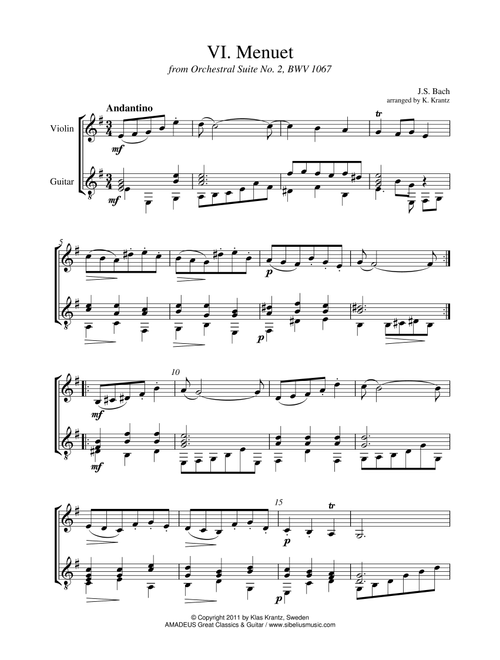 Menuet from Suite No. 2 BWV 1067 for violin and guitar (Arr. K. Krantz) - JS Bach (Instrumental Duet)