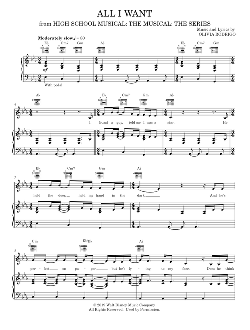 All I Want - Olivia Rodrigo (Piano-Vocal-Guitar)