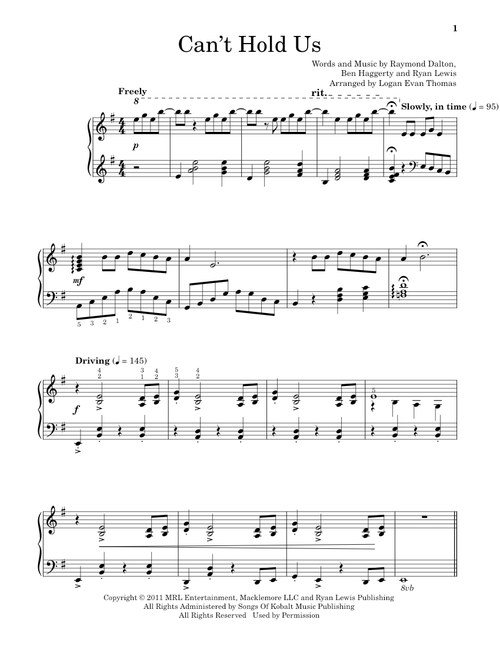 Can't Hold Us (arr. Logan Evan Thomas) - Macklemore & Ryan Lewis (Educational Piano)
