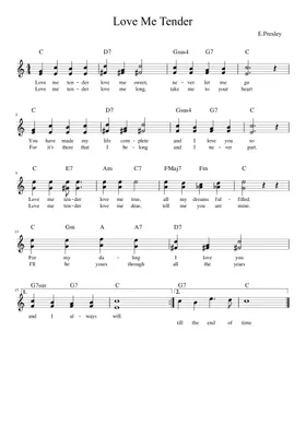 Free Love Me Tender by Elvis Presley sheet music | Download PDF or
