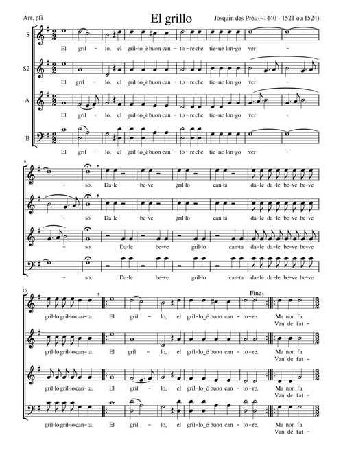 El grillo – Josquin des Prez-SSAB