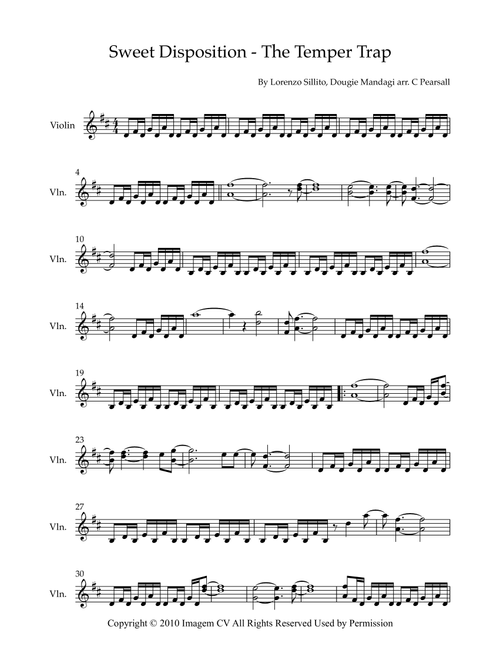 Sweet Disposition (Arr. Caroline Pearsall) - The Temper Trap (Violin Solo)