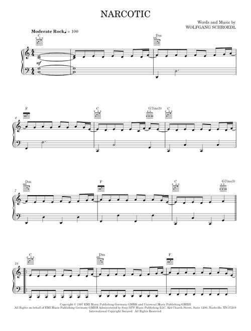 Narcotic - Liquido (Piano-Vocal-Guitar)