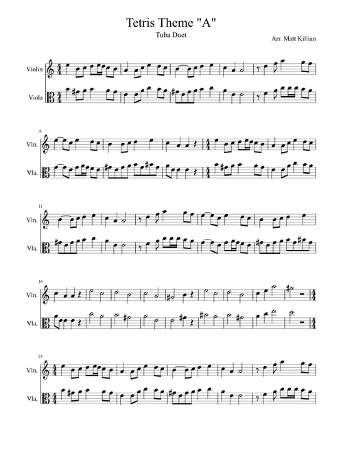 Tetris Transposed for Violin & Viola Duet