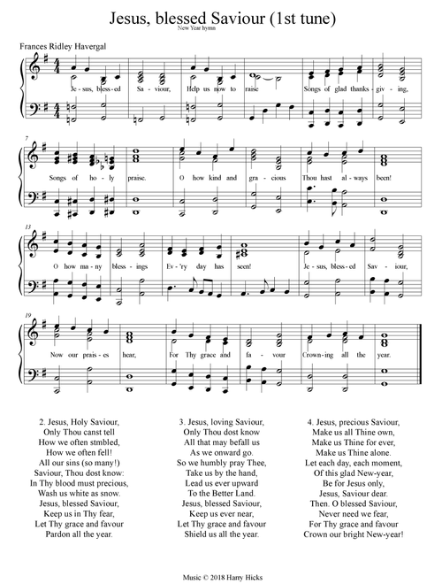 Jesus, Blessed Saviour. A new tune to a wonderful Frances Ridley Havergal hymn. - Harry Hicks. (Choral, Unison)