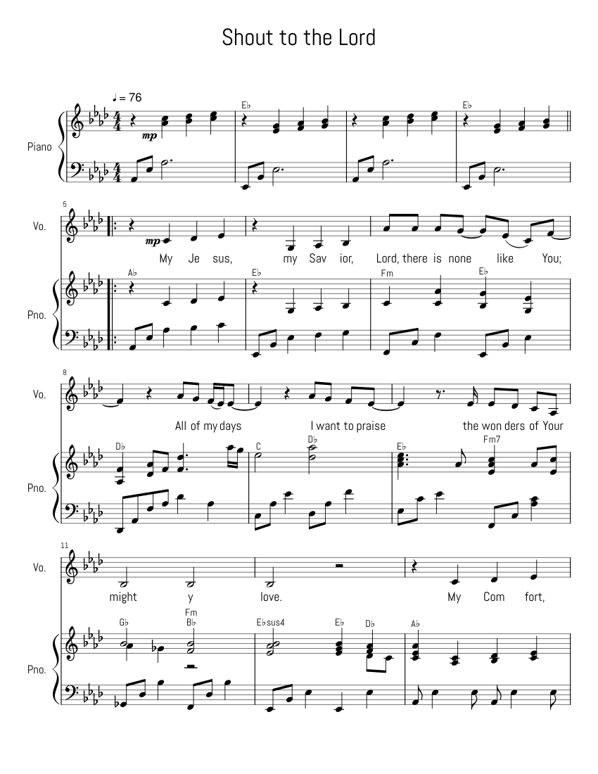 Shout to the Lord, DARLENE ZSCHECH Sheet Music with Chords for Piano ...