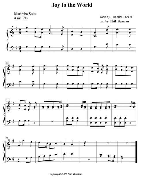Joy to the World-Marimba Solo (Arr. Phil Beaman) - Handel (Marimba Solo)