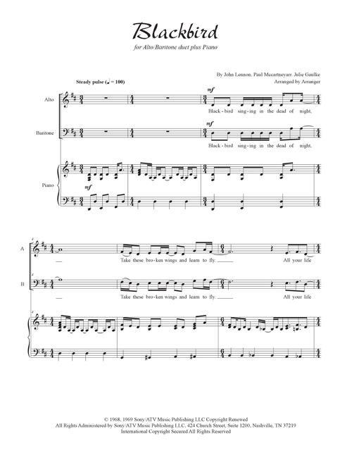Blackbird (Arr. Julie Gaulke) - The Beatles (Voice Duet and Piano)