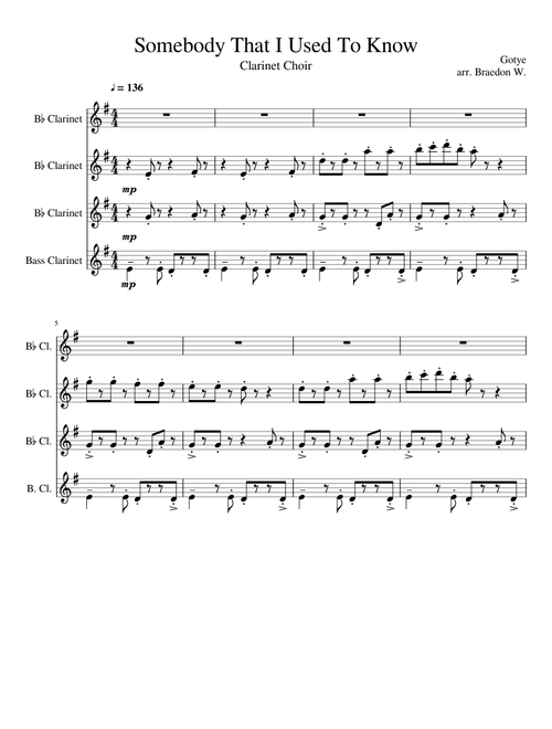 Somebody That I Used To Know-Clarinet Choir