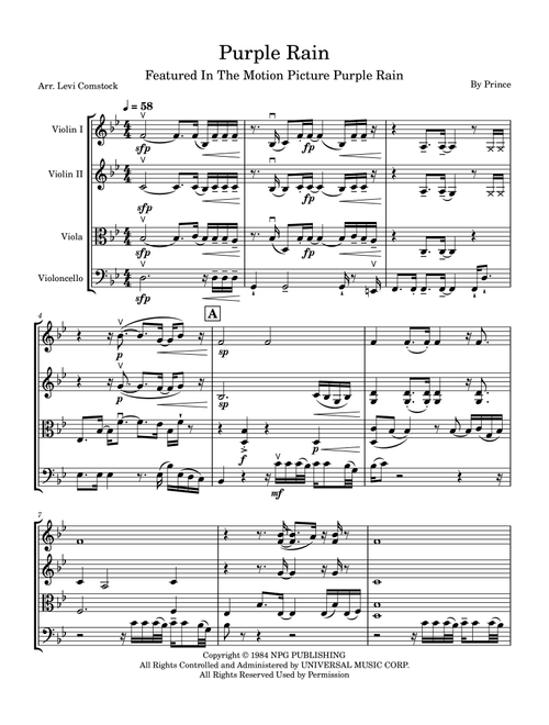 Purple Rain (Arr. Levi Comstock) - Prince (String Quartet)