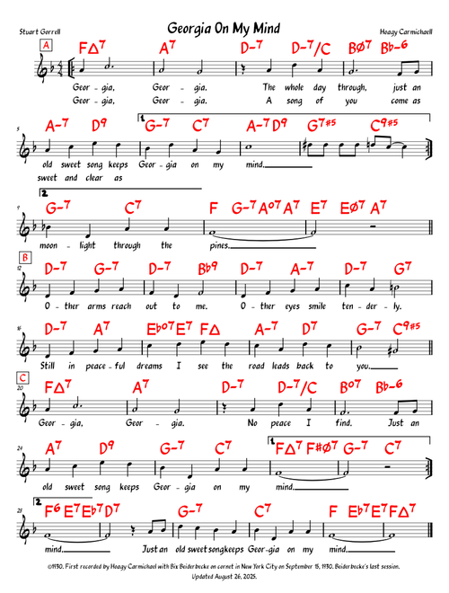 Georgia On My Mind - Hoagy Carmichael, Stuart Gorrell (Lead Sheet)