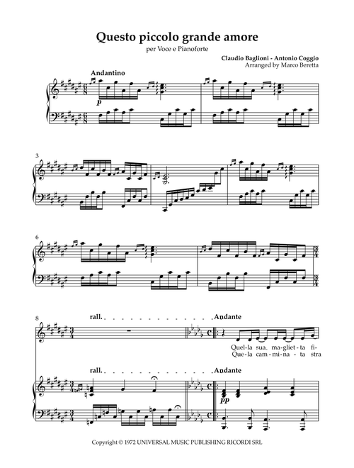 Questo Piccolo Grande Amore (Arr. Marco Beretta) - Baglioni Claudio (Piano Vocal)
