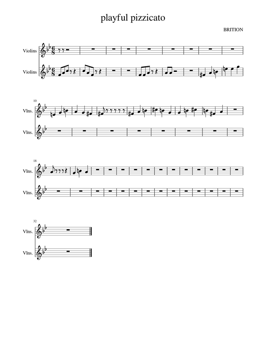 playful pizzicato Sheet Music for Strings group (String Duet ...