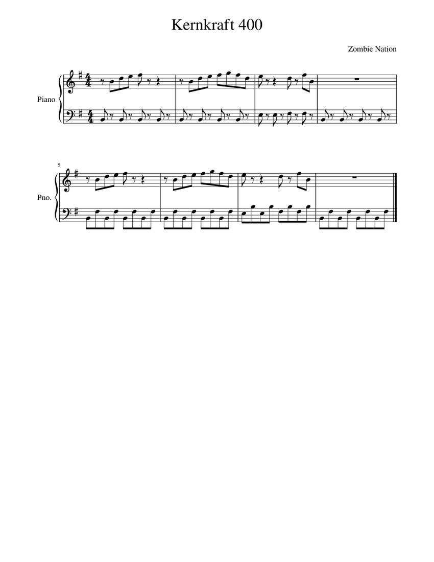 Kernkraft 400 Sheet Music for Piano (Solo) | MuseScore.com