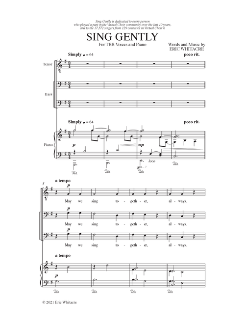 Sing Gently - Eric Whitacre (Choral, TBB)