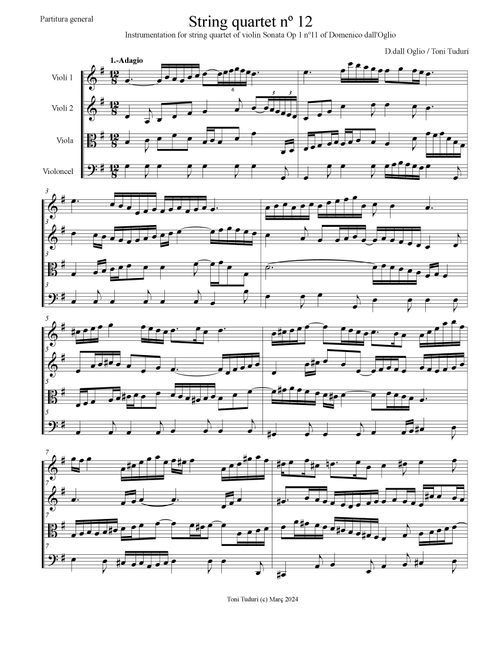 String quartet nº12 (arrangement of Domenico dall'Oglio violin sonata Op.1 nº11) (Arr. Antonio Tudurí VIla) (String Quartet)