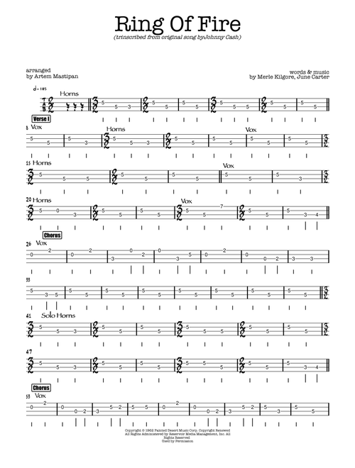 Ring Of Fire (Arr. Artem Mastipan) - Johnny Cash (Bass Tab)