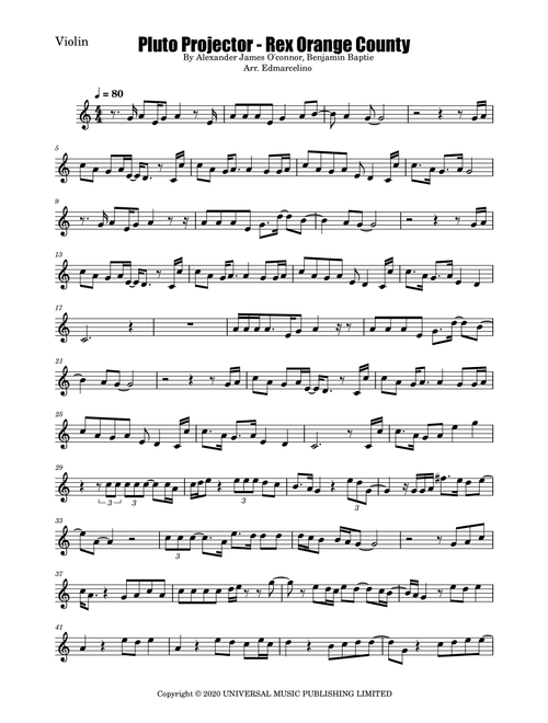 Pluto Projector (Arr. Edmarcelino) - Rex Orange County (Violin Solo)
