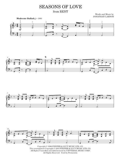 Seasons Of Love (from Rent) - Jonathan Larson, Rent Musical (Piano Solo)