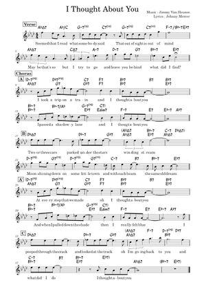 I Thought About You (ORIGINAL SHEET MUSIC CHORDS) Jimmy Van Heusen